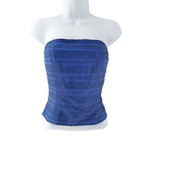 Vintage Lavender/Blue Corset Top | Hand Embellished with Blue Iridescent Beads | - Picture 1 of 11